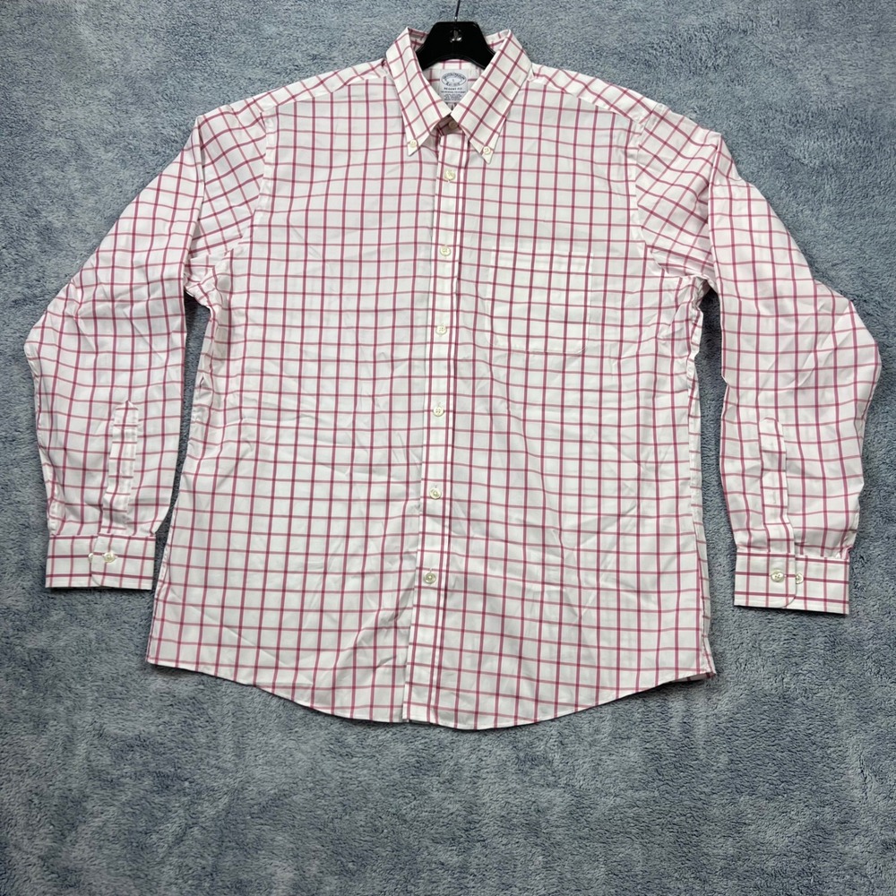 Brooks Brothers Mens L Pink Regent Fit Windowpane Check Button Down Shirt